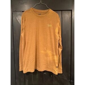 Lee Jeans Mens Long Sleeve Graphic T-Shirt Brown Ochre Regular Fit Medium